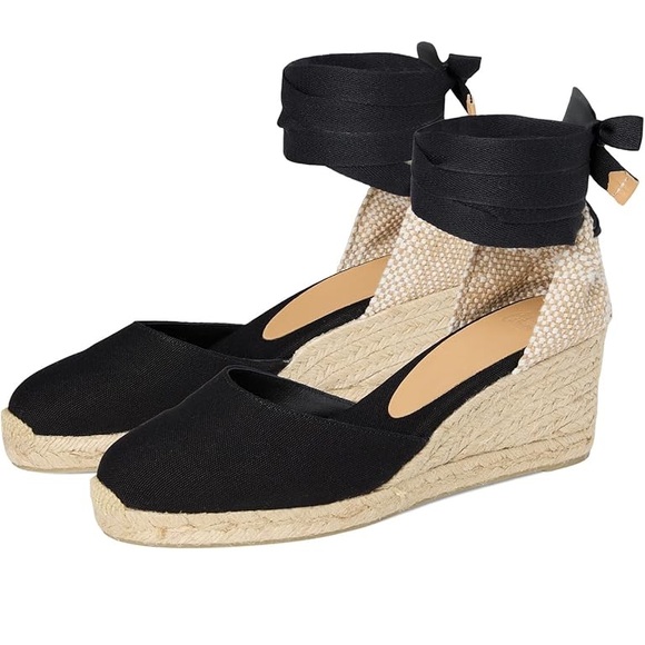 ✨NWT✨Castaner Black Lace Up Classic Organic Cotton Jute Wedge Espadrille Sandals - Picture 6 of 16